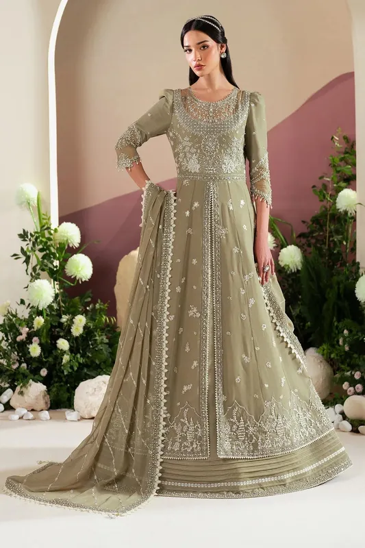 Alizeh Handcrafted Eid Edit 25 Sage Raw Silk – view 1 – Poshaq