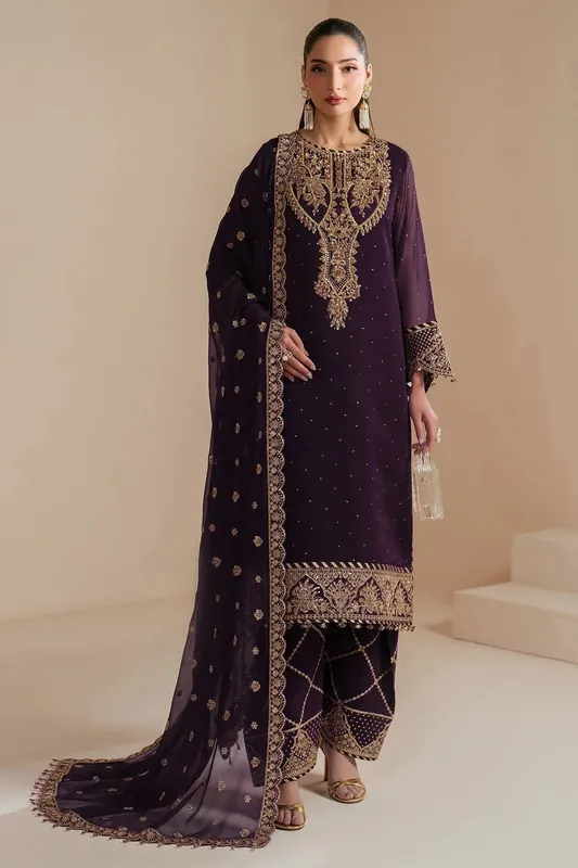 Alizeh Handcrafted Eid Edit 25 Deep Purple Chiffon – view 1 – Poshaq