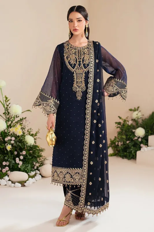 Alizeh Handcrafted Eid Edit 25 Midnight Blue Chiffon – view 1 – Poshaq