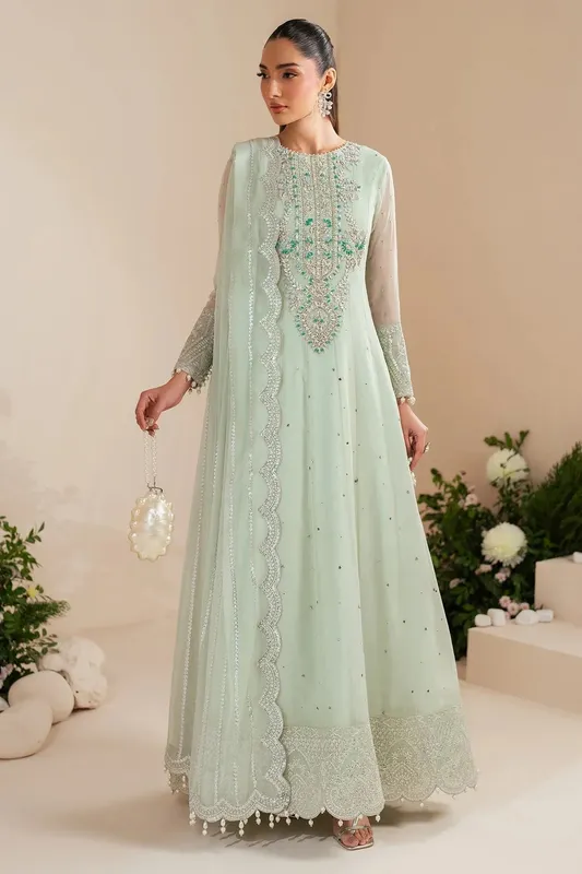 Alizeh Handcrafted Eid Edit 25 Mint Raw Silk – view 1 – Poshaq