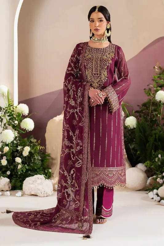 Alizeh Handcrafted Eid Edit 25 Fuchsia Chiffon – view 1 – Poshaq