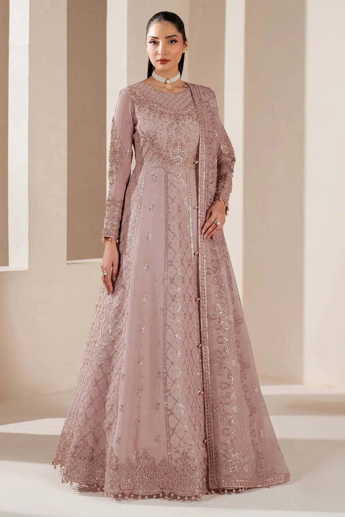 Alizeh Handcrafted Eid Edit 25 Soft Pink Raw Silk – view 1 – Poshaq