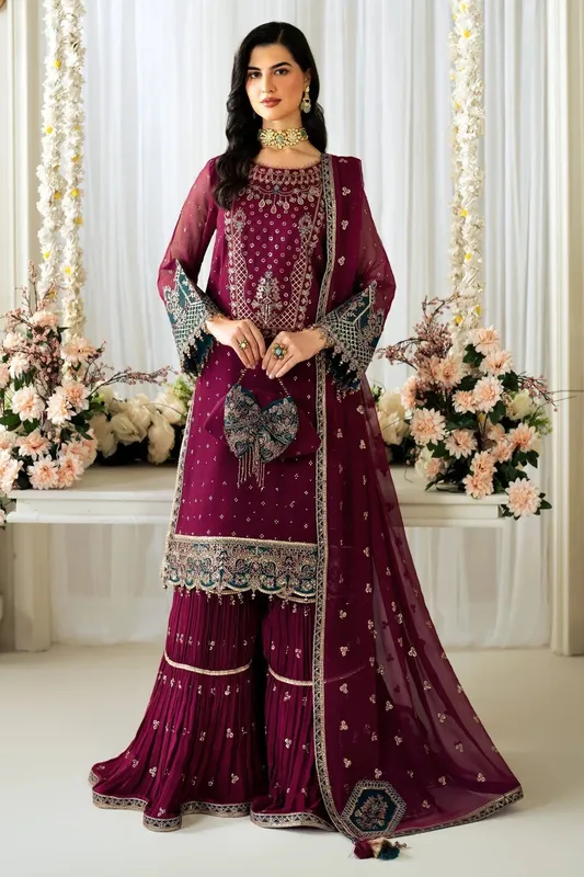 Alizeh Selene Luxury Chiffon Collection 25 Wine Berry Chiffon – view 1 – Poshaq