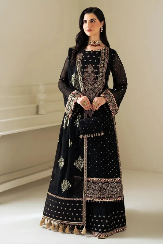 Alizeh Selene Luxury Chiffon Collection 25 Black Raw Silk – view 1 – Poshaq