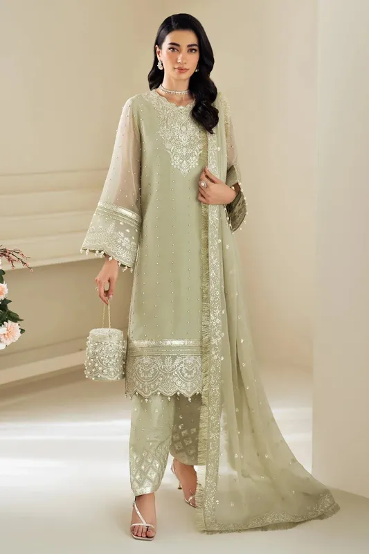 Alizeh Selene Luxury Chiffon Collection 25 Mint Gray Raw Silk – view 1 – Poshaq