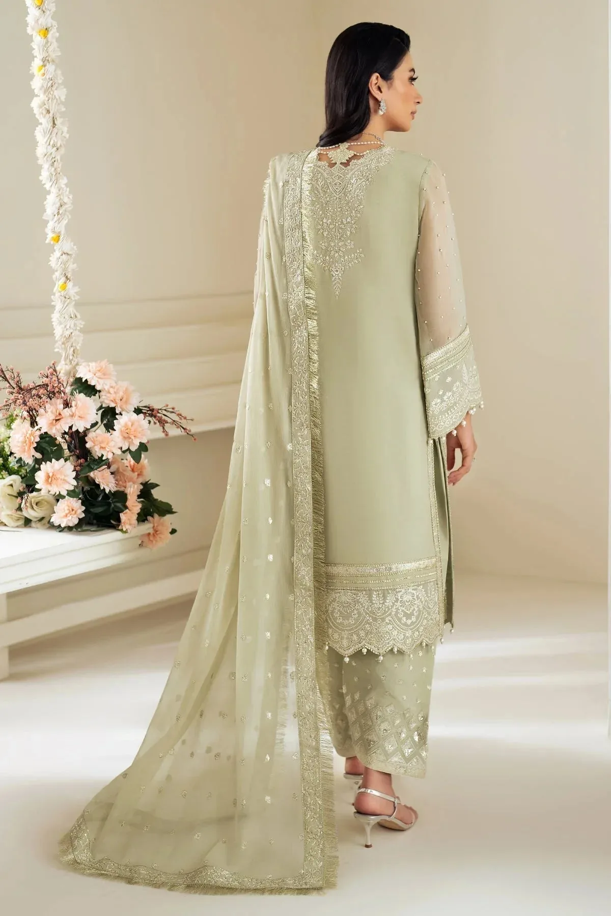 Alizeh Selene Luxury Chiffon Collection 25 Mint Gray Raw Silk – view 2 – Poshaq