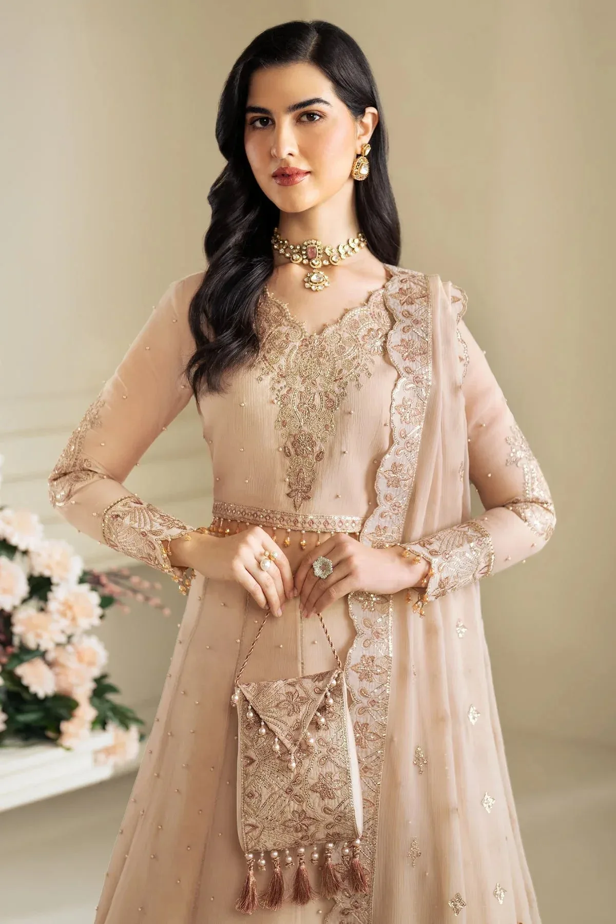 Alizeh Selene Luxury Chiffon Collection 25 Beige Raw Silk – view 3 – Poshaq