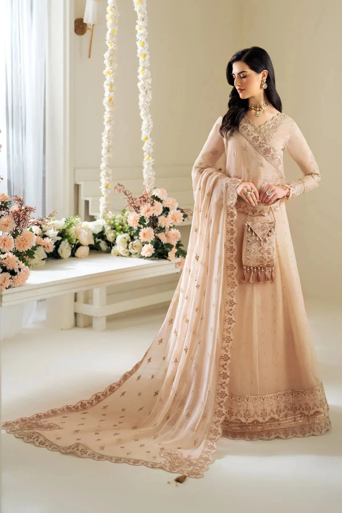 Alizeh Selene Luxury Chiffon Collection 25 Beige Raw Silk – view 4 – Poshaq