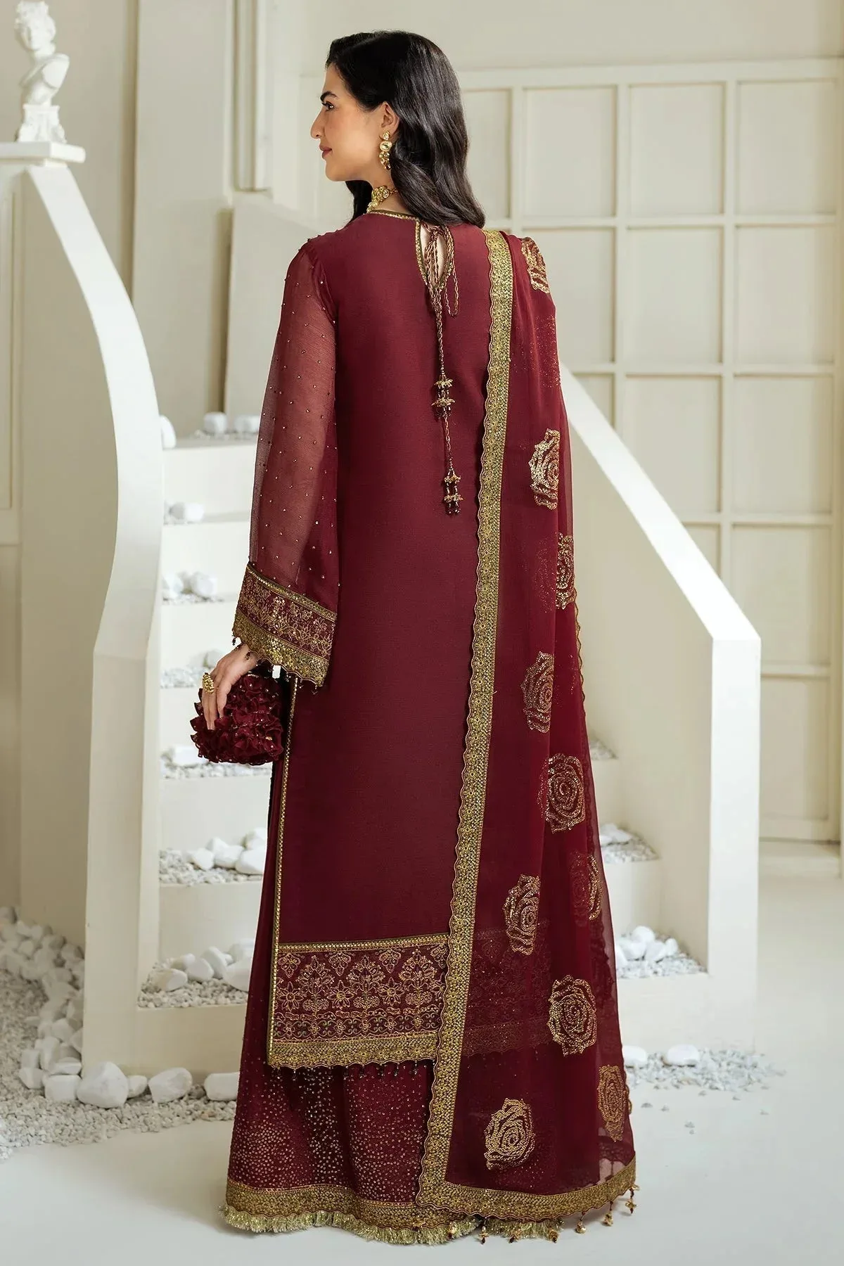 Alizeh Selene Luxury Chiffon Collection 25 Maroon Raw Silk – view 2 – Poshaq