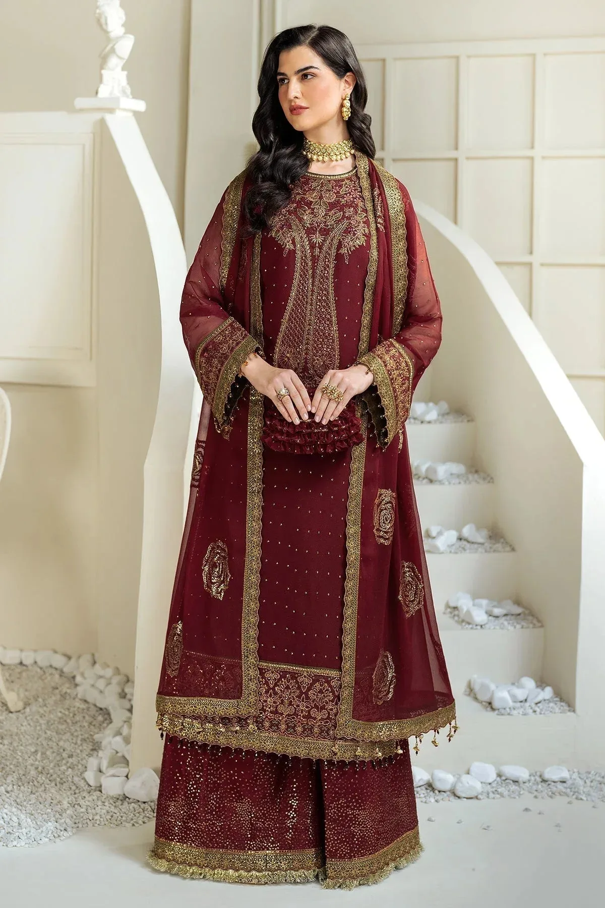 Alizeh Selene Luxury Chiffon Collection 25 Maroon Raw Silk – view 4 – Poshaq