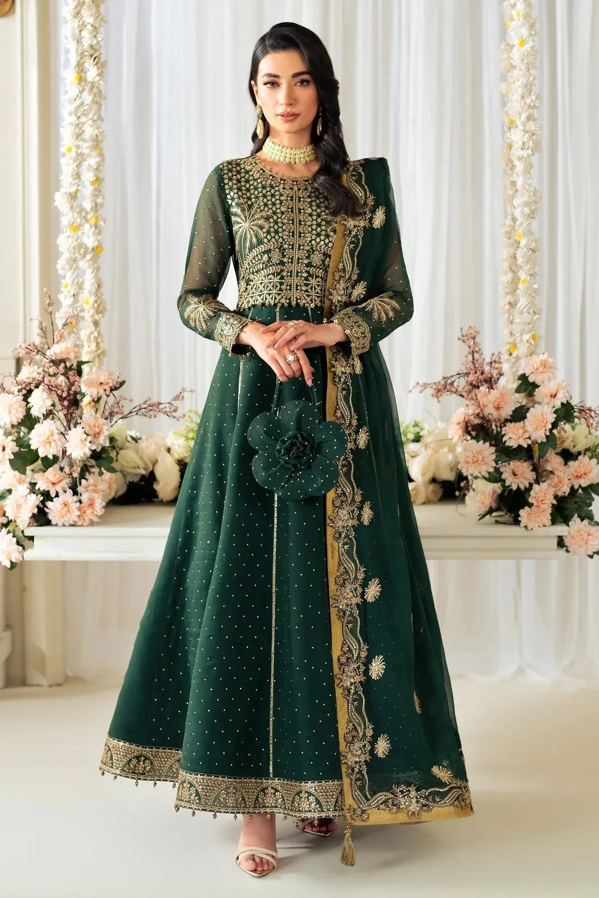 Alizeh Selene Luxury Chiffon Collection 25 Bottle Green Chiffon – view 1 – Poshaq
