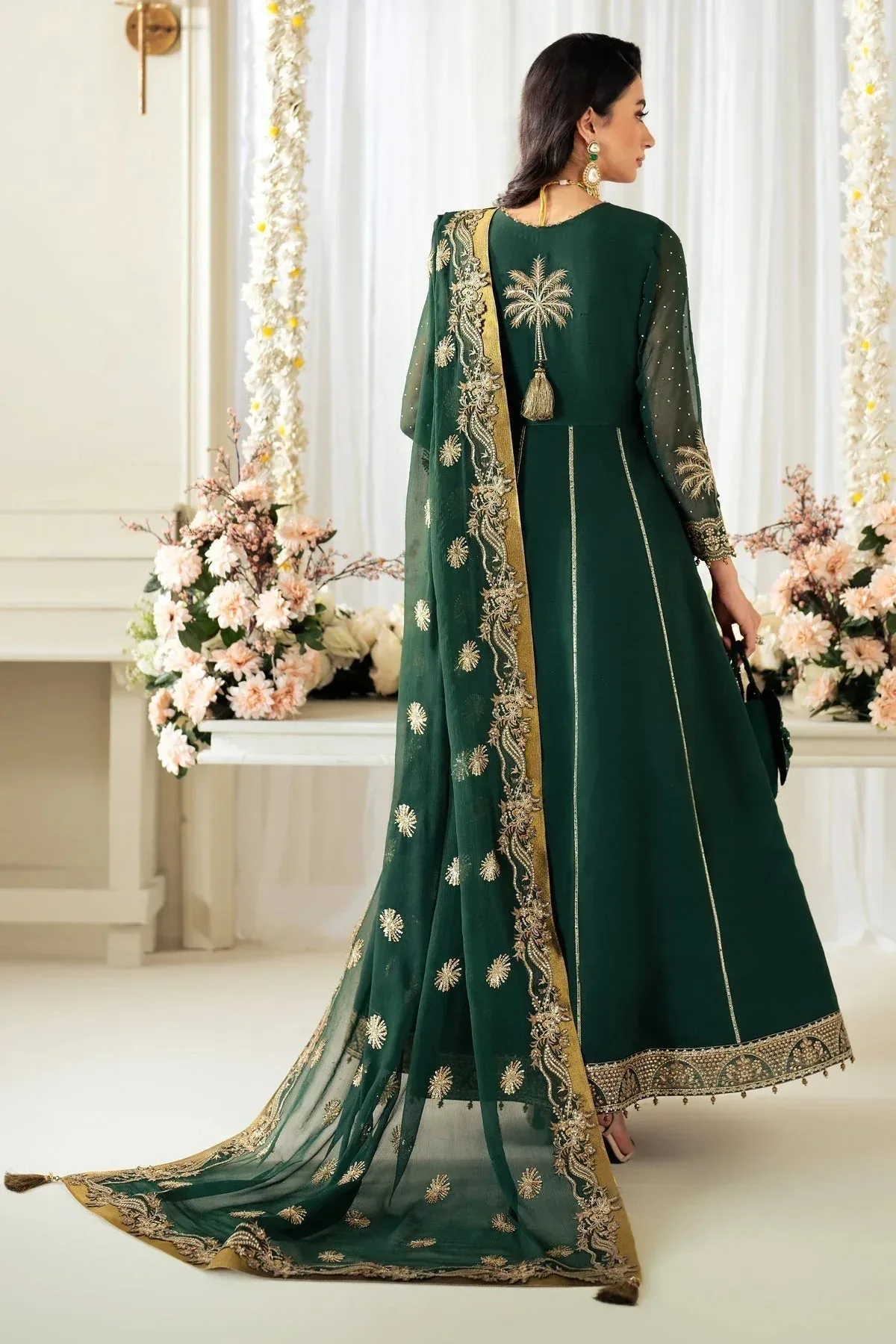 Alizeh Selene Luxury Chiffon Collection 25 Bottle Green Chiffon – view 2 – Poshaq