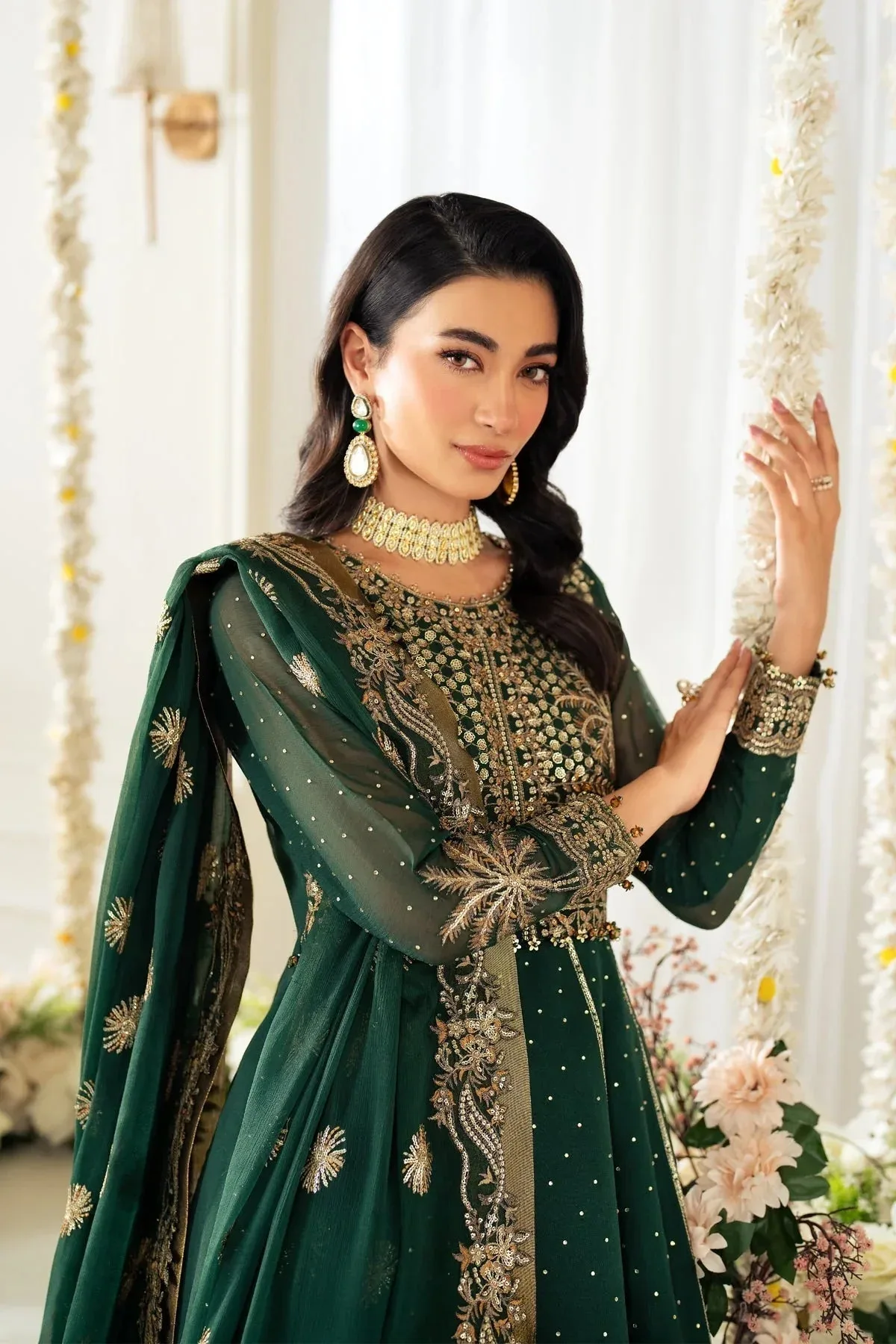 Alizeh Selene Luxury Chiffon Collection 25 Bottle Green Chiffon – view 3 – Poshaq