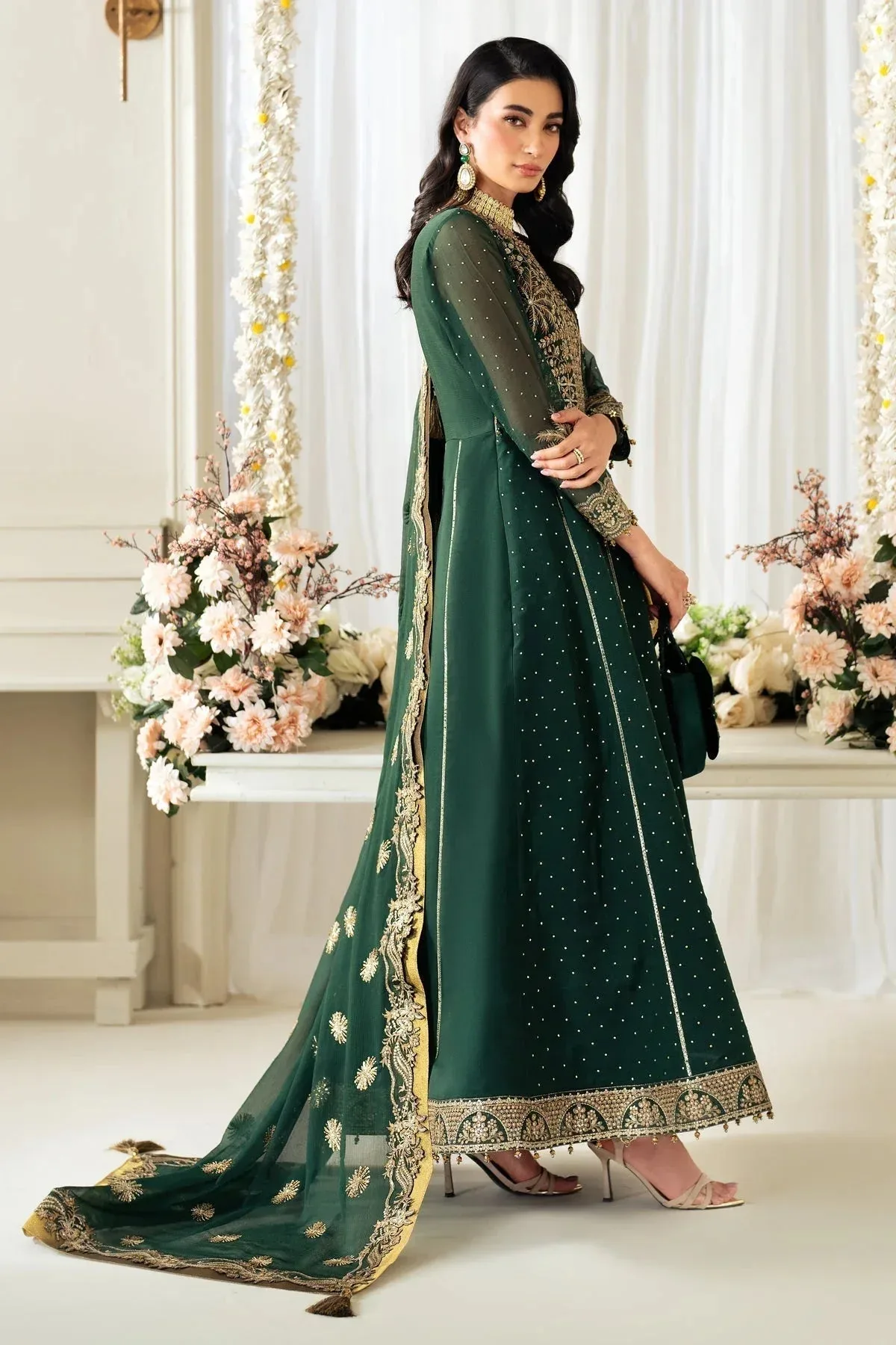 Alizeh Selene Luxury Chiffon Collection 25 Bottle Green Chiffon – view 4 – Poshaq