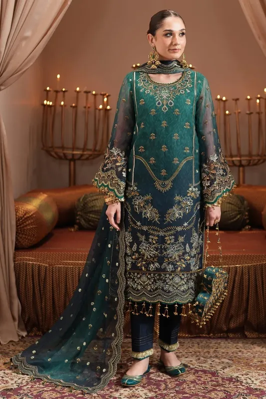Alizeh Jhalak Formals Teal Green Raw Silk – view 1 – Poshaq
