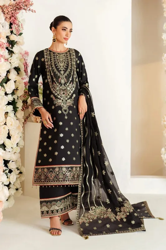 Alizeh Luxury Raw Silk Black Raw Silk – view 1 – Poshaq