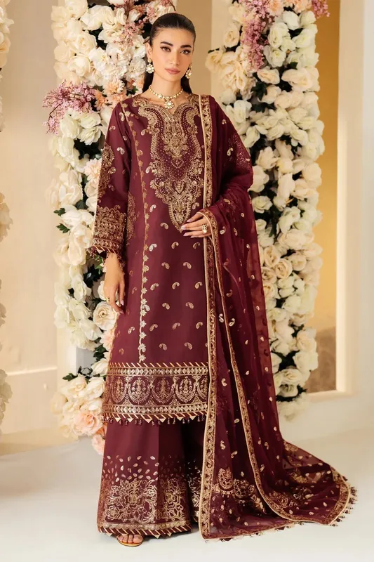 Alizeh Luxury Raw Silk Maroon Raw Silk – view 1 – Poshaq
