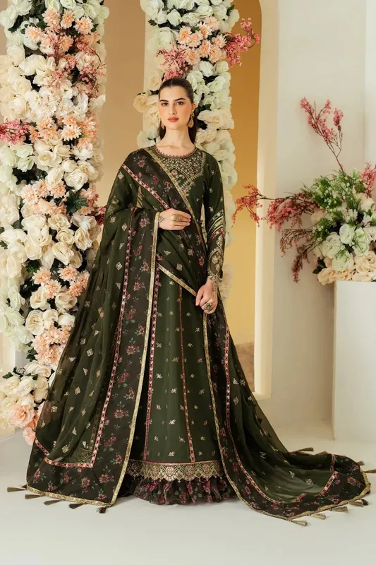 Alizeh Luxury Raw Silk Olive Green Raw Silk – view 1 – Poshaq