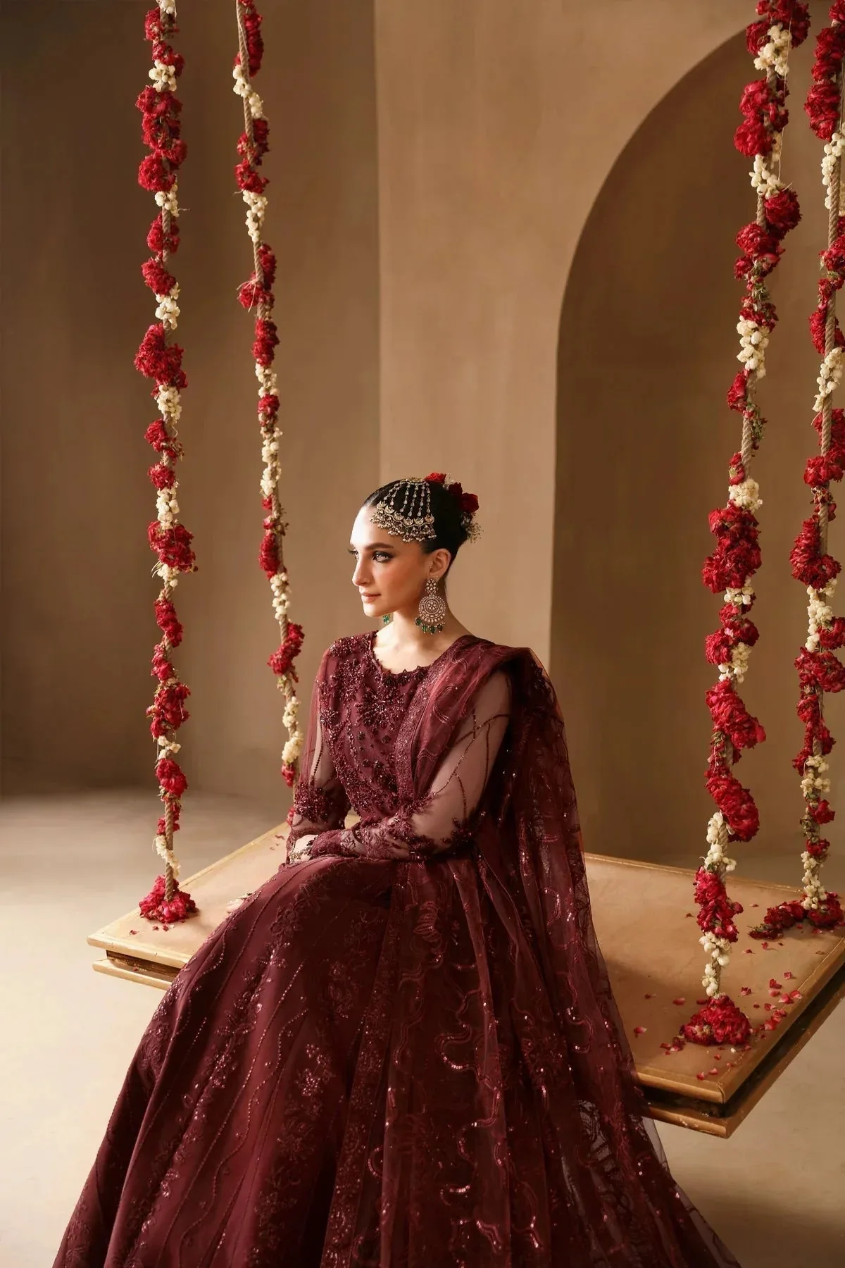 Alizeh Reena Wedding Formals Maroon Net – view 8 – Poshaq