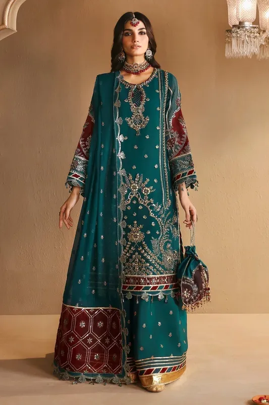 Alizeh Reena Wedding Formals Sea Green Chiffon – view 1 – Poshaq