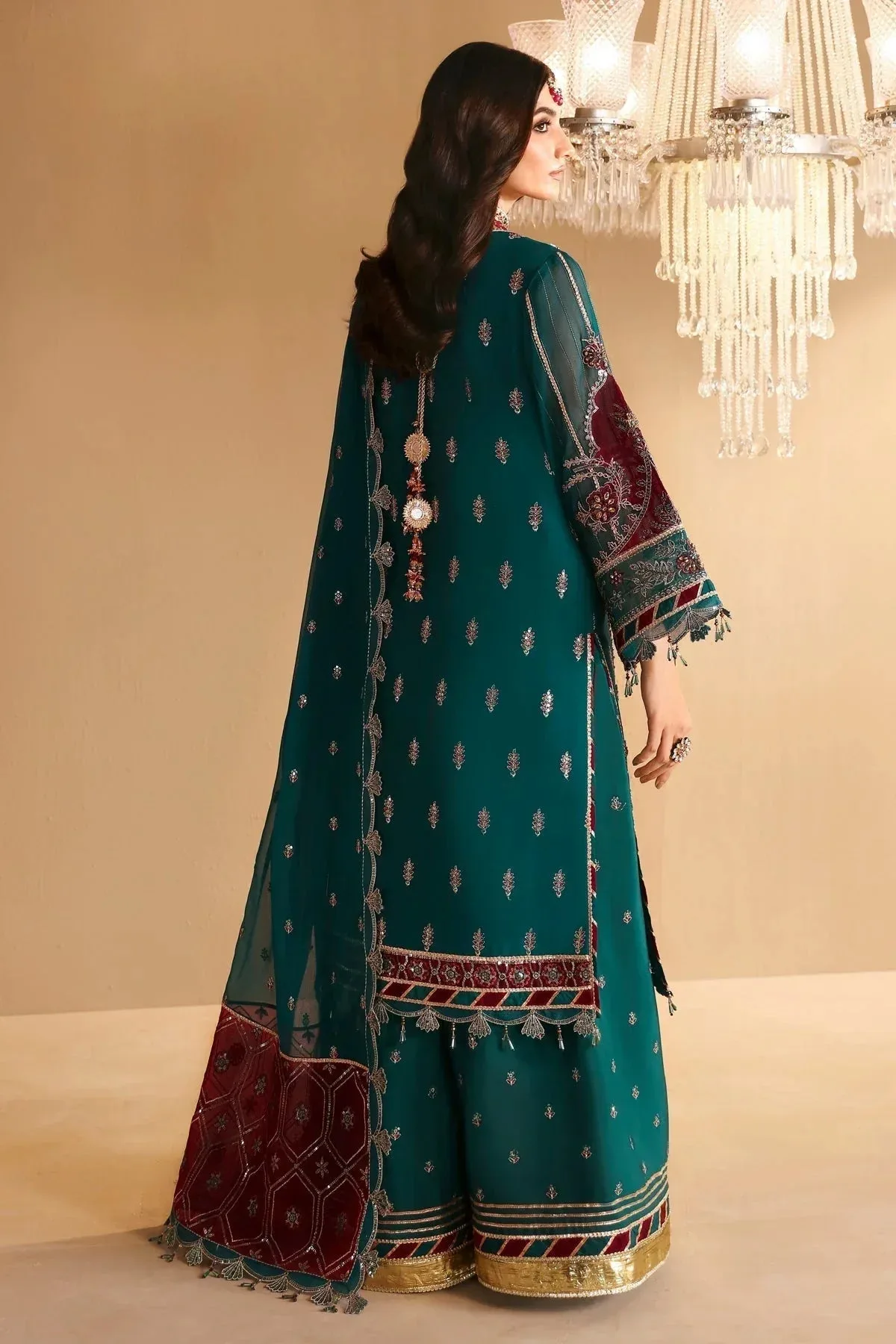 Alizeh Reena Wedding Formals Sea Green Chiffon – view 2 – Poshaq
