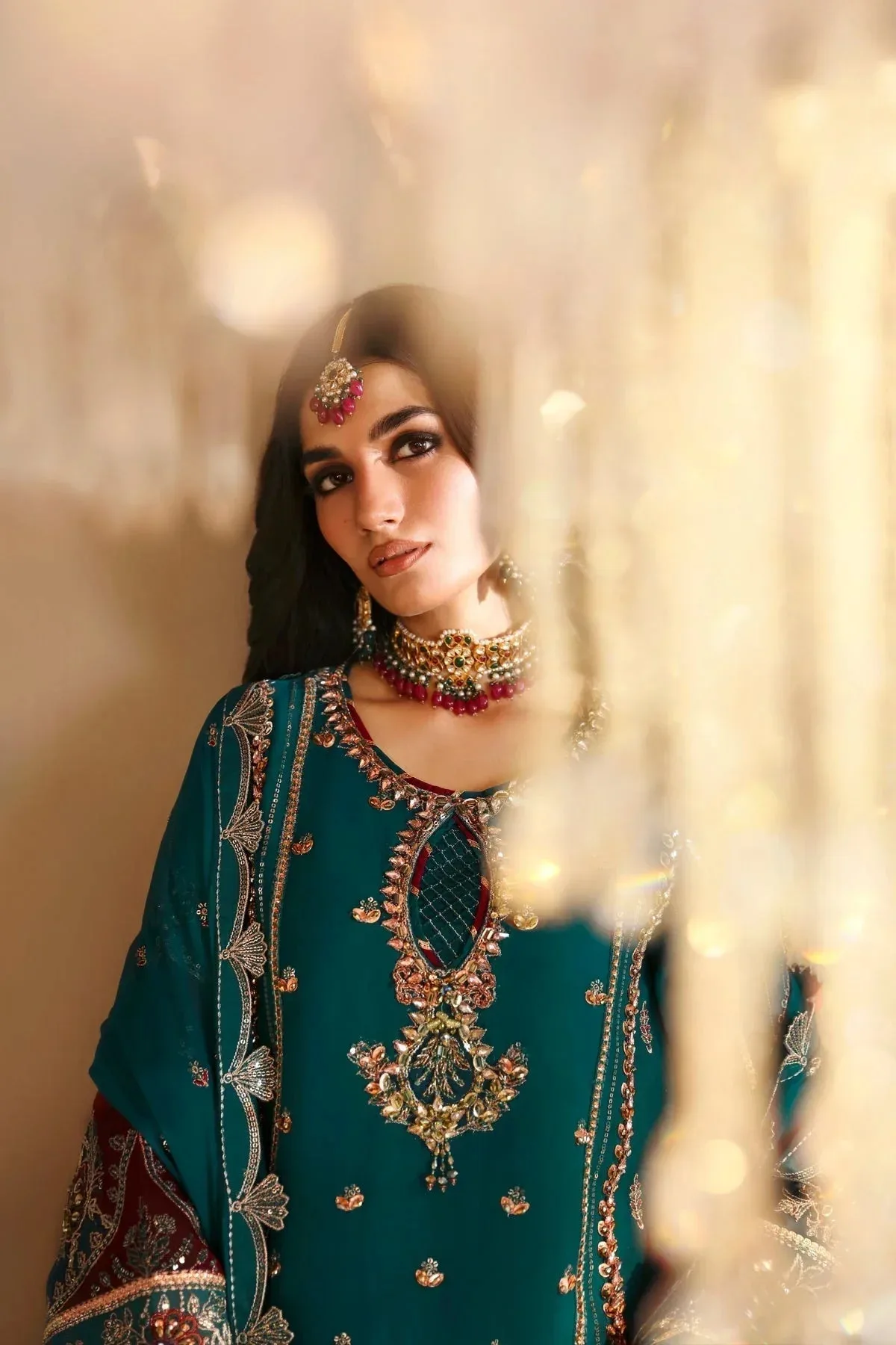 Alizeh Reena Wedding Formals Sea Green Chiffon – view 3 – Poshaq