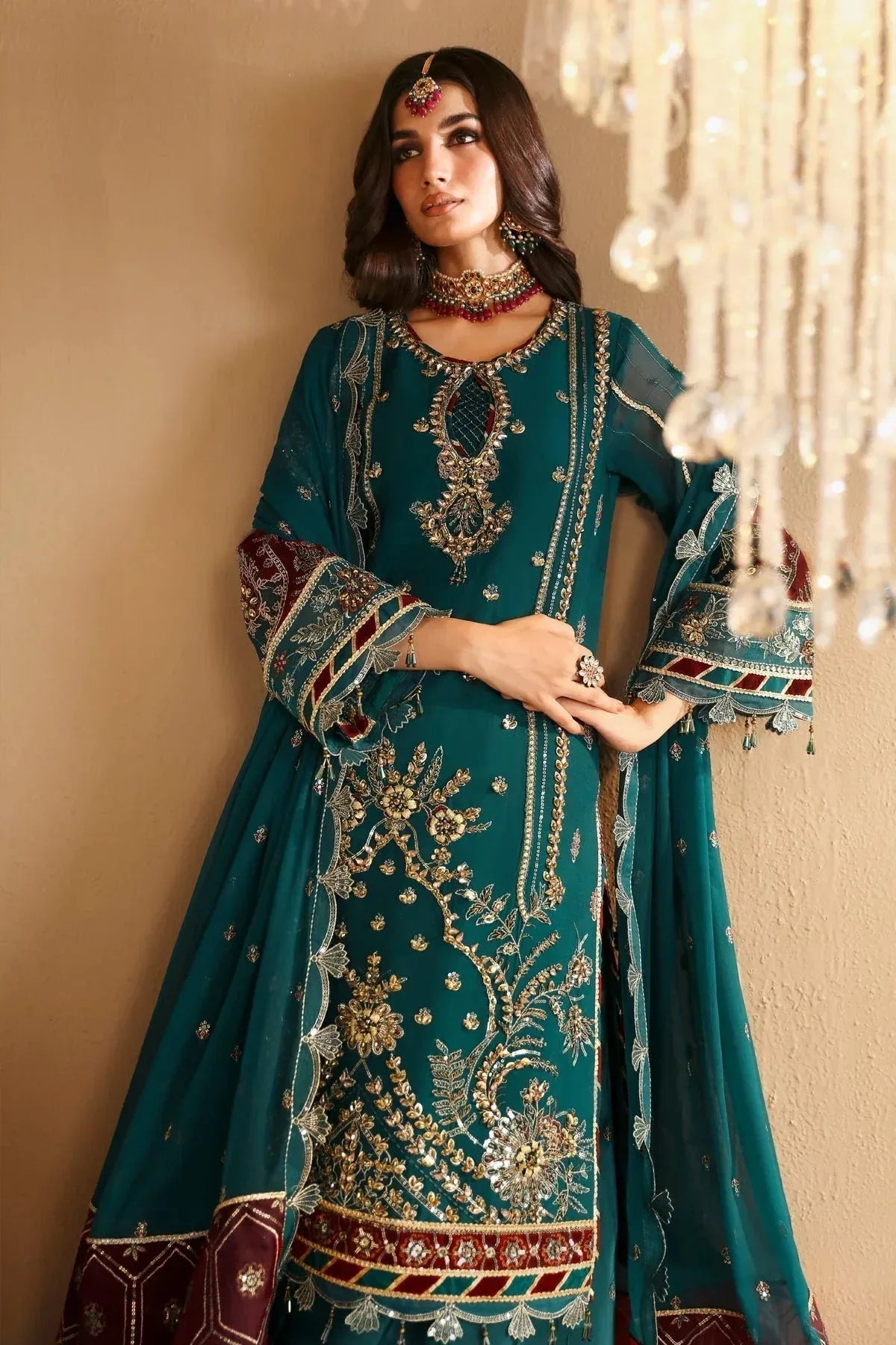 Alizeh Reena Wedding Formals Sea Green Chiffon – view 4 – Poshaq
