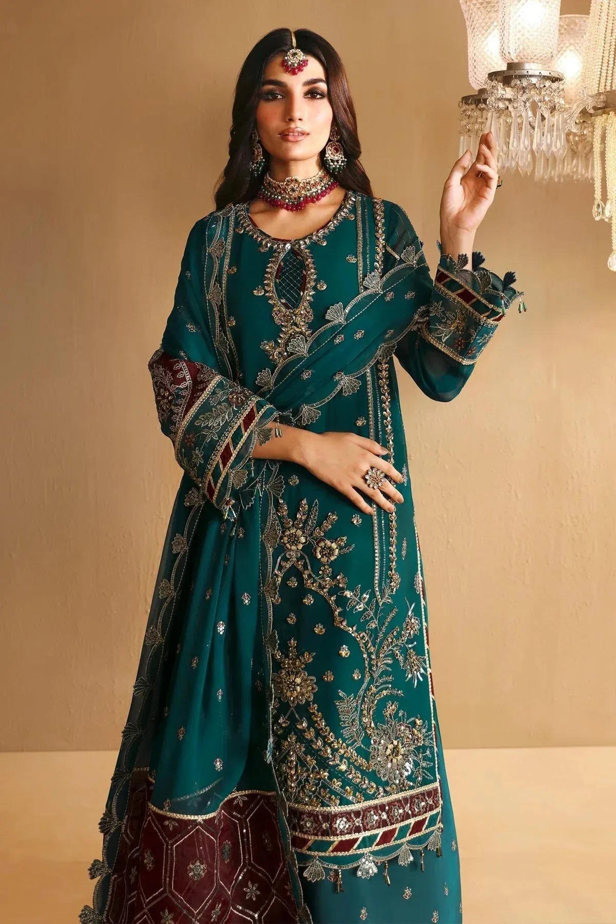 Alizeh Reena Wedding Formals Sea Green Chiffon – view 5 – Poshaq
