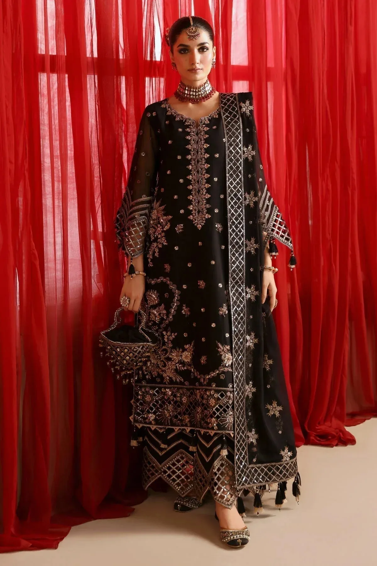 Alizeh Reena Wedding Formals Black Raw Silk – view 1 – Poshaq