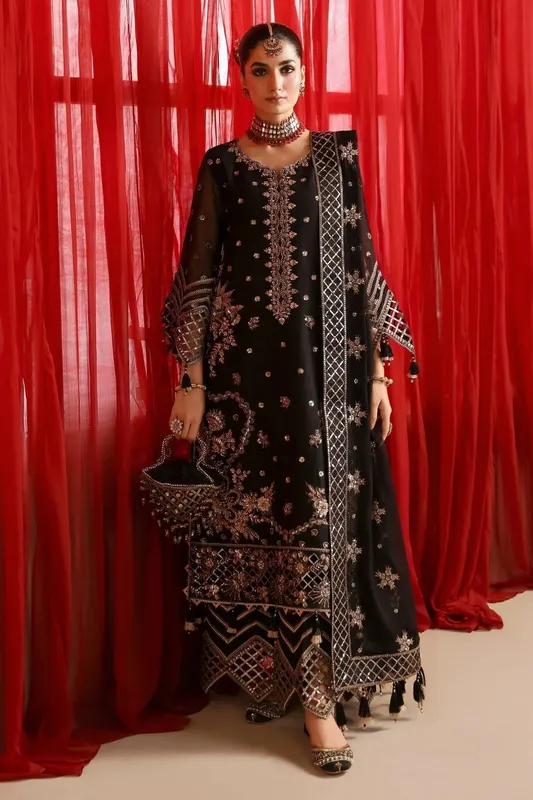 Alizeh Reena Wedding Formals Black Raw Silk – view 1 – Poshaq