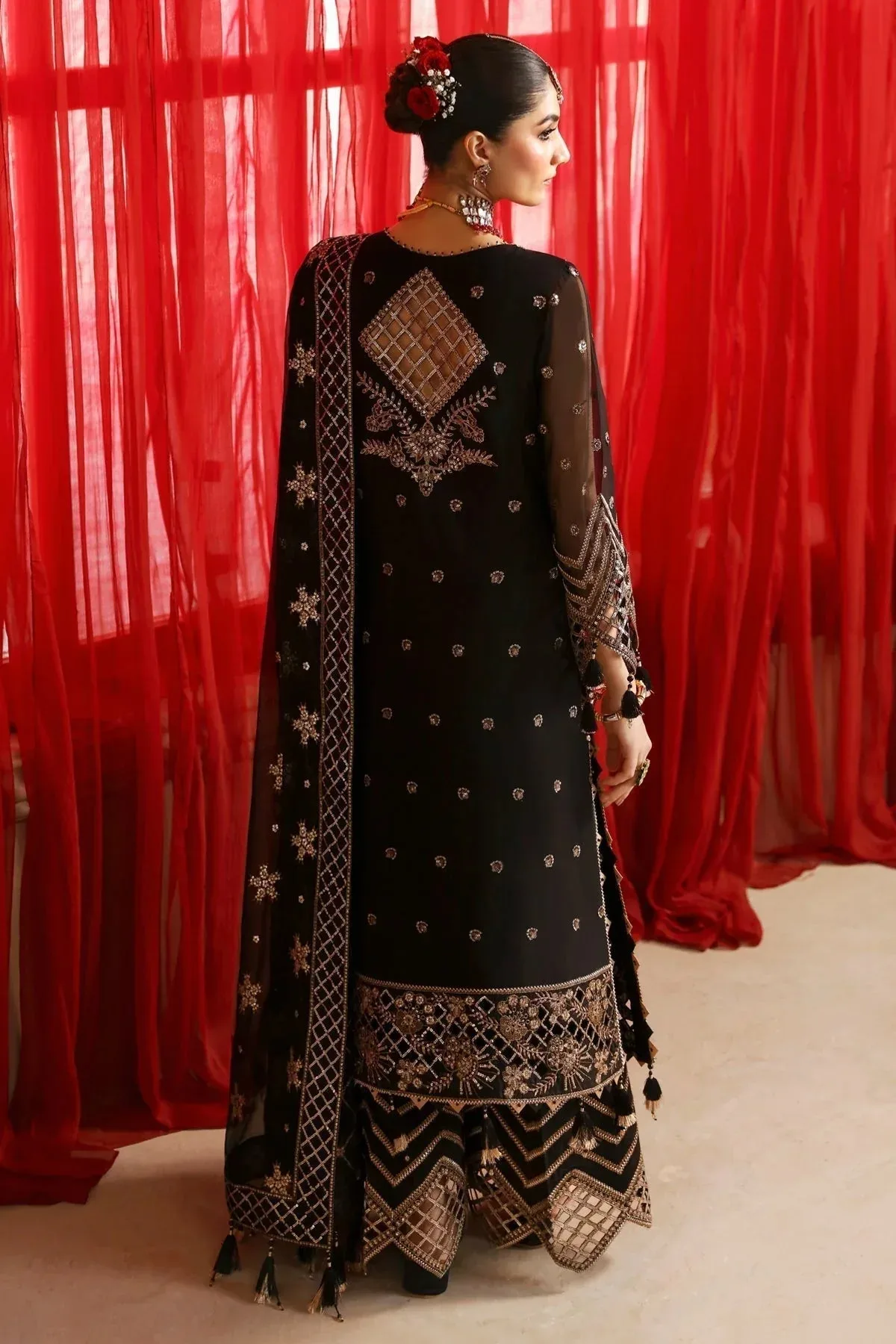 Alizeh Reena Wedding Formals Black Raw Silk – view 2 – Poshaq