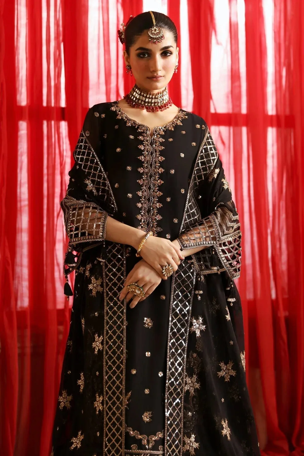 Alizeh Reena Wedding Formals Black Raw Silk – view 4 – Poshaq
