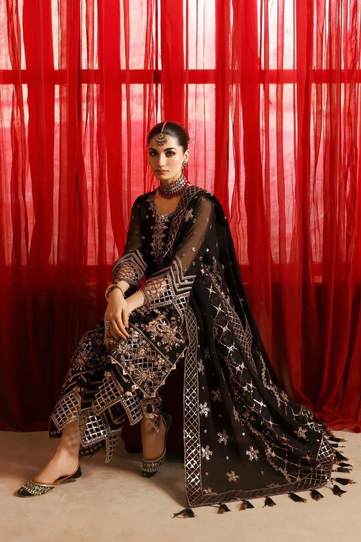 Alizeh Reena Wedding Formals Black Raw Silk – view 6 – Poshaq