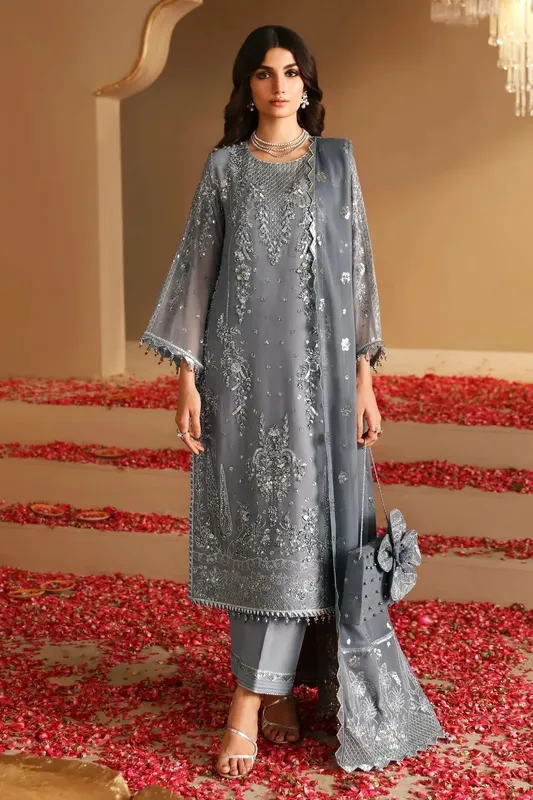 Alizeh Reena Wedding Formals Grey Raw Silk – view 1 – Poshaq