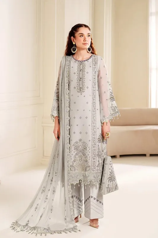 Alizeh Dua Formals 24 Silver Raw Silk – view 1 – Poshaq