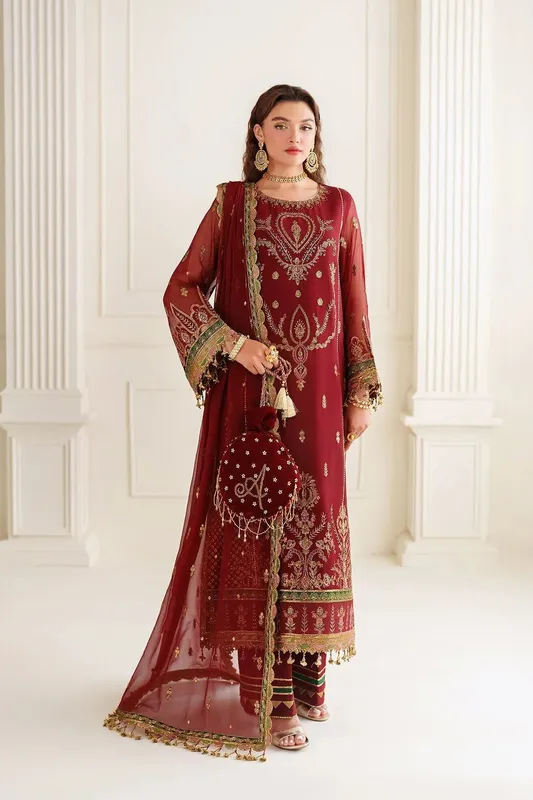 Alizeh Dua Formals 24 Maroon Chiffon – view 1 – Poshaq