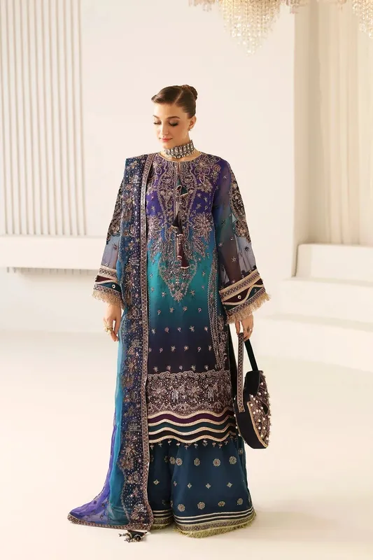 Alizeh La Ruha Wedding Formals Navy Blue Raw Silk – view 1 – Poshaq