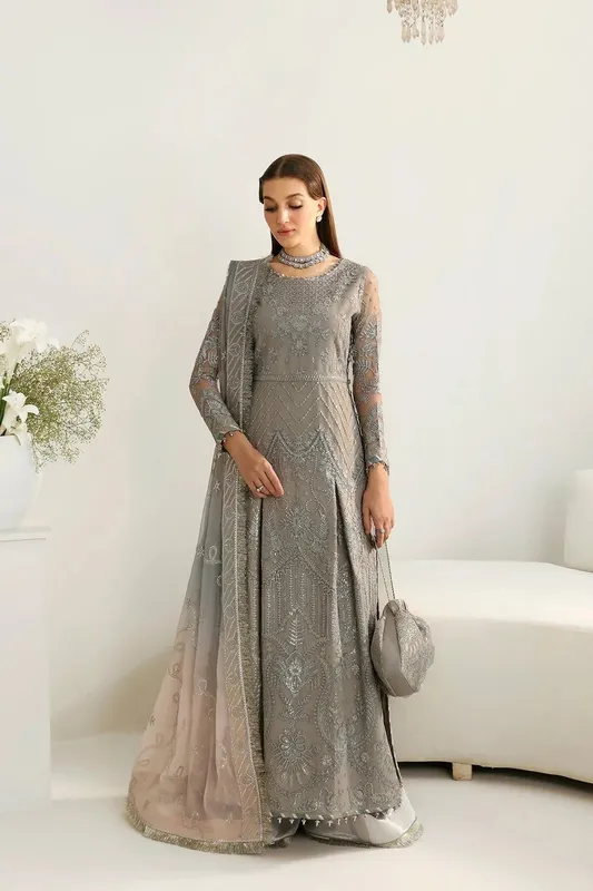 Alizeh La Ruha Wedding Formals Grey Raw Silk – view 1 – Poshaq