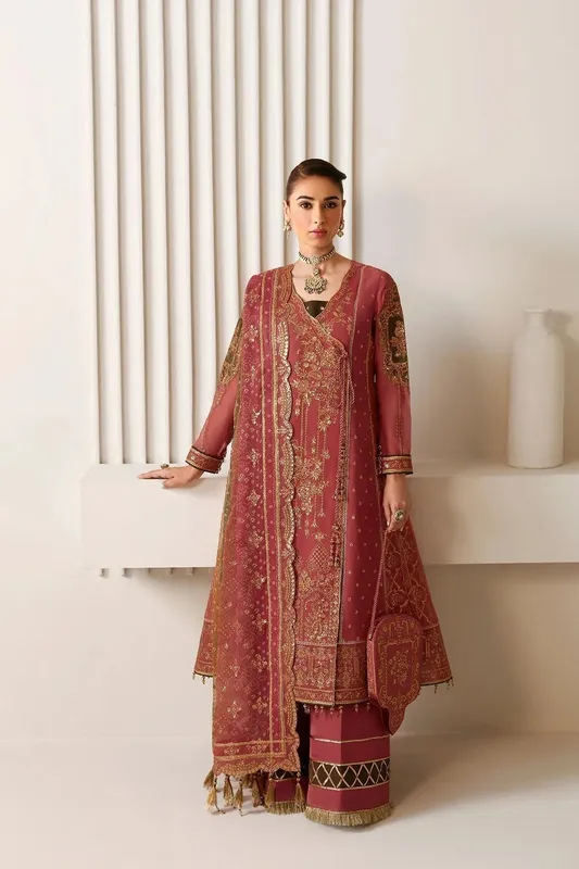 Alizeh La Ruha Wedding Formals Maroon Raw Silk – view 1 – Poshaq