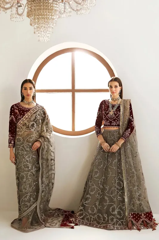 Alizeh La Ruha Wedding Formals Maroon Raw Silk – view 1 – Poshaq