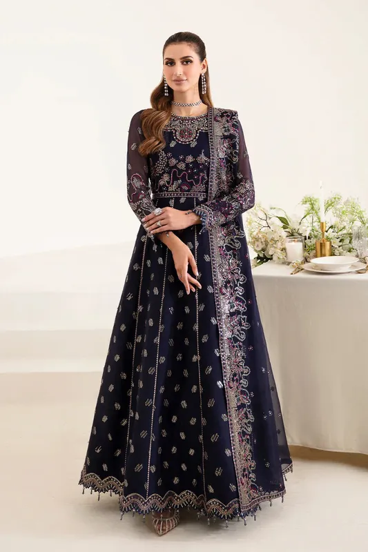 Alizeh Reena Wedding Edits Navy Blue Organza – view 1 – Poshaq