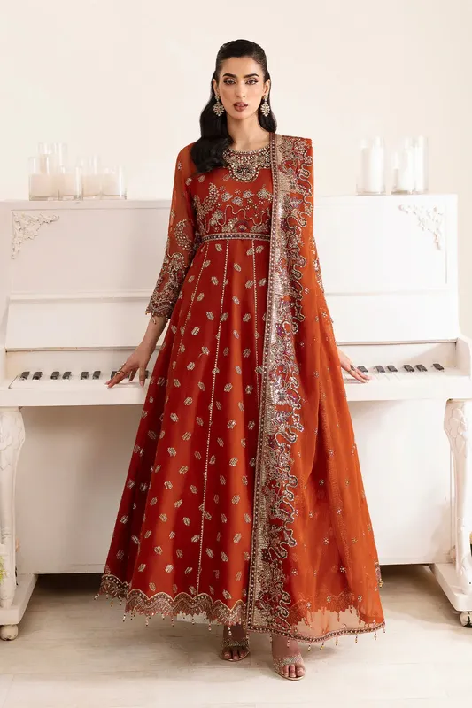 Alizeh Reena Wedding Edits Rust Organza – view 1 – Poshaq