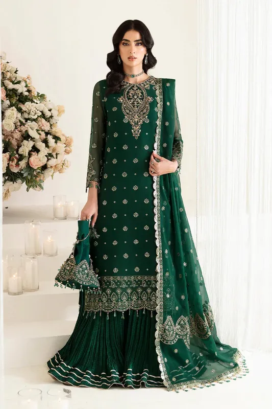Alizeh Reena Wedding Edits Bottle Green Organza – view 1 – Poshaq