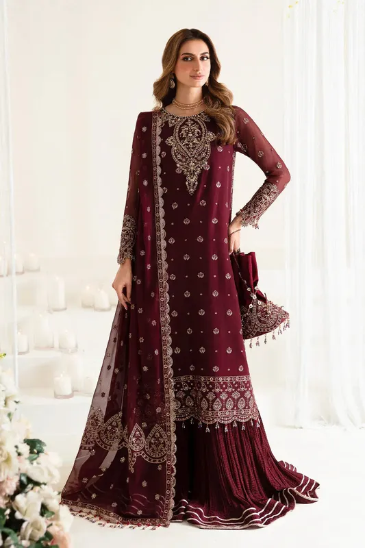 Alizeh Reena Wedding Edits Wine Organza – view 1 – Poshaq