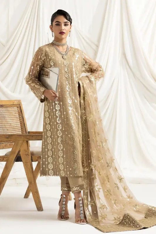 Alizeh Dua Formals 23 Beige Raw Silk – view 1 – Poshaq