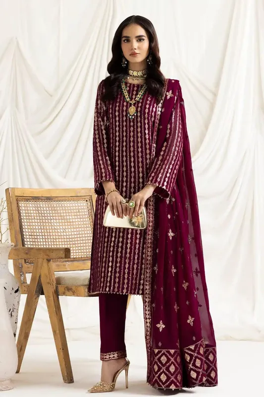Alizeh Dua Formals 23 Magenta Chiffon – view 1 – Poshaq