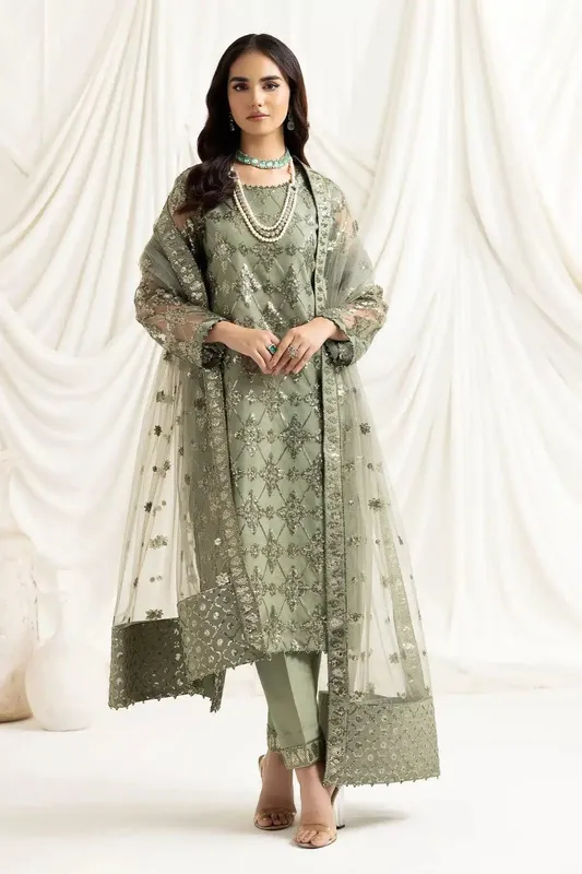Alizeh Dua Formals 23 Green Raw Silk – view 1 – Poshaq