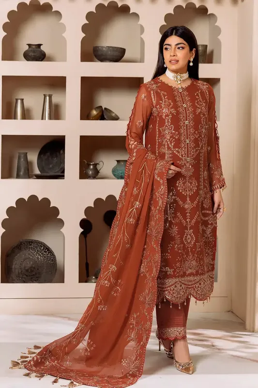 Alizeh Dua Formals 23 Rust Raw Silk – view 1 – Poshaq