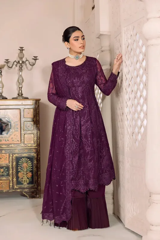 Alizeh Dua Formals 23 Purple Chiffon – view 1 – Poshaq