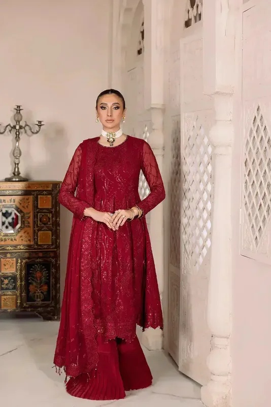 Alizeh Dua Formals 23 Red Chiffon – view 1 – Poshaq